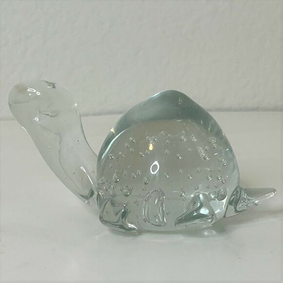 Vintage Clear Art Glass Turtle Figurine 1980s Controlled Bubbles Paperweight - Picture 4 of 7